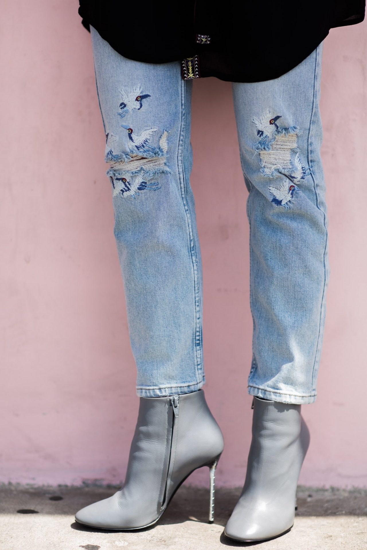 Cara Santana Wears Topshop Embroidered Straight Jeans 2