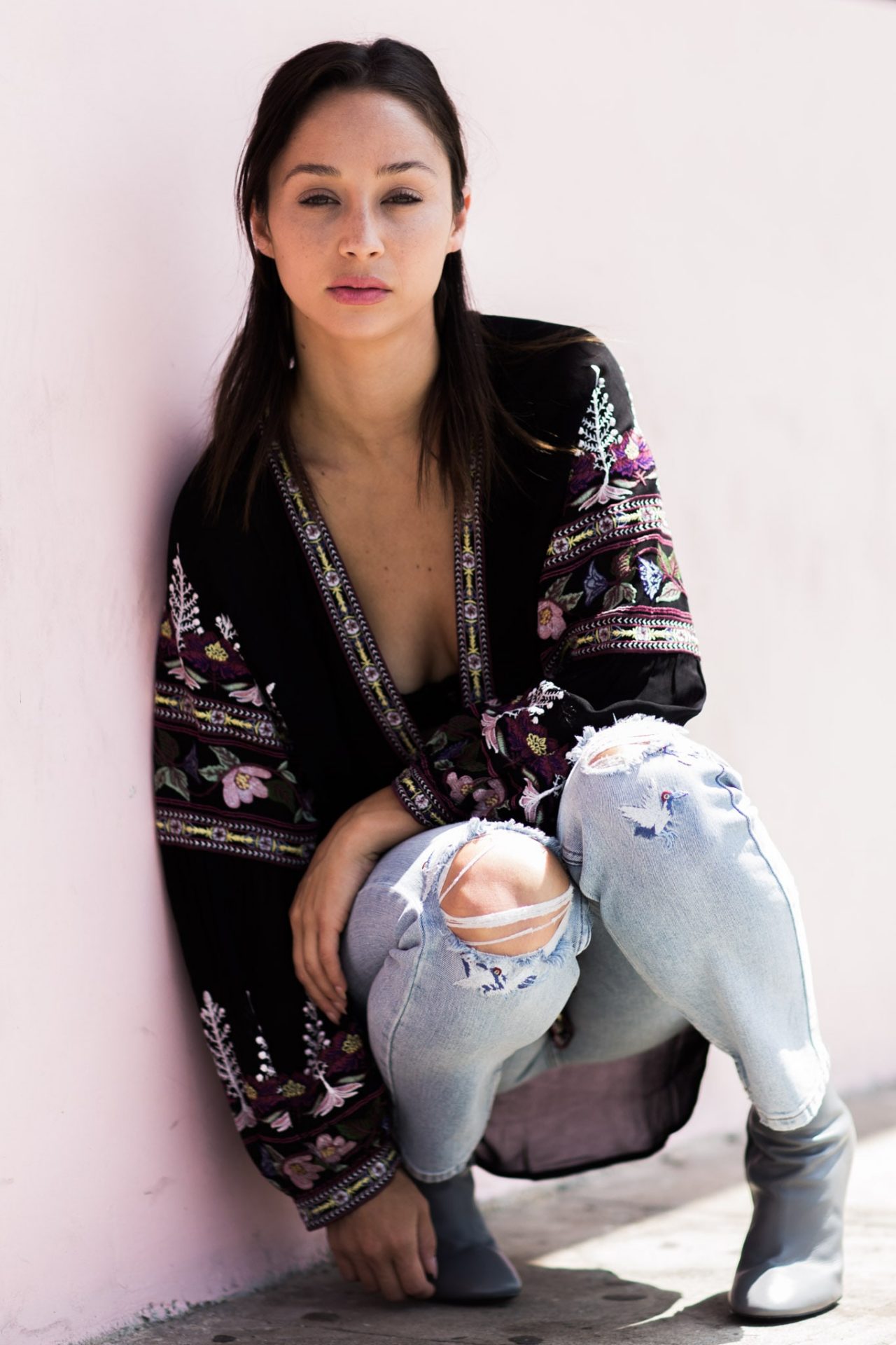 Cara Santana Wears Topshop Embroidered Straight Jeans 3