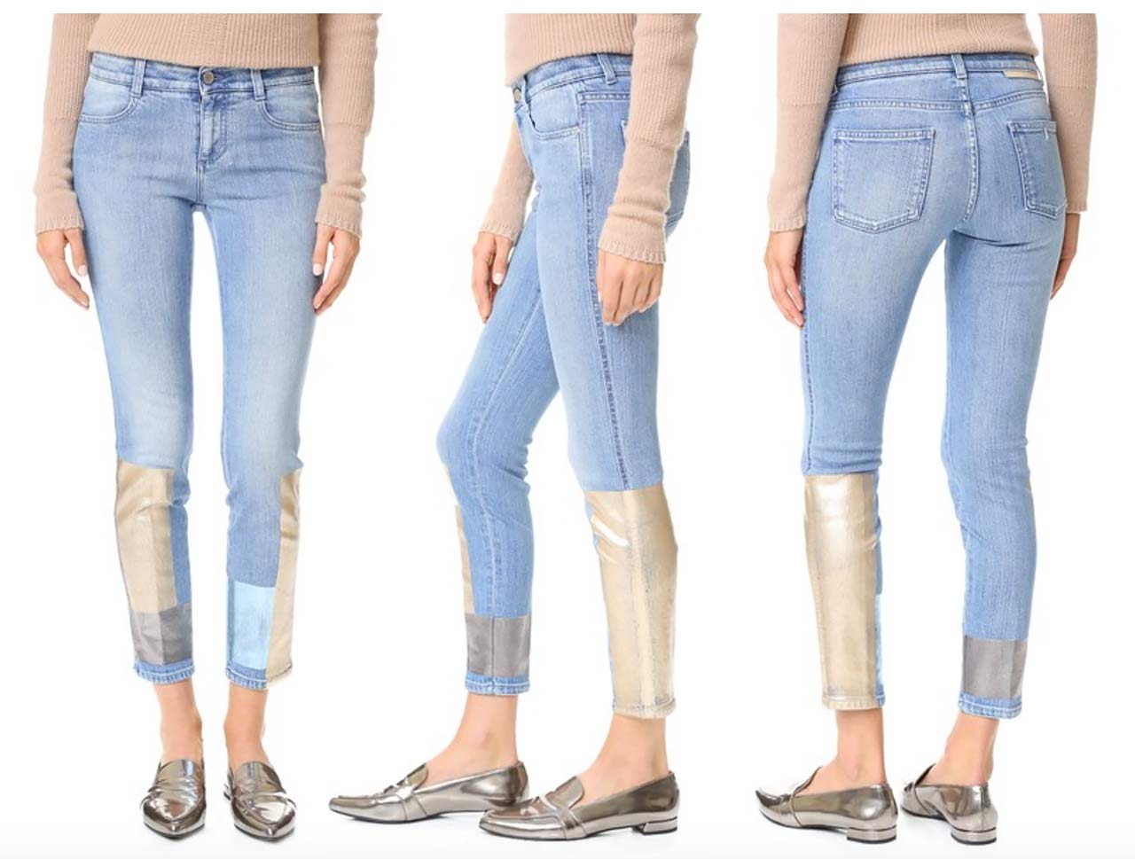 stella mccartney skinny ankle grazer jeans multi gold silver